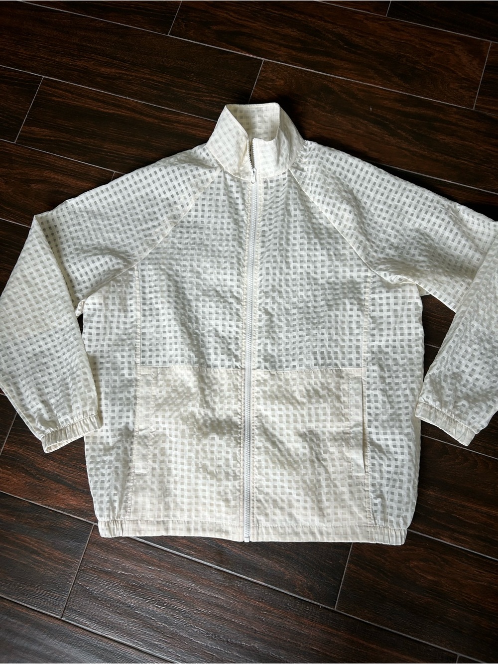 Fabletics Cleo Lightweight Check Jacket Zip Size S in cream